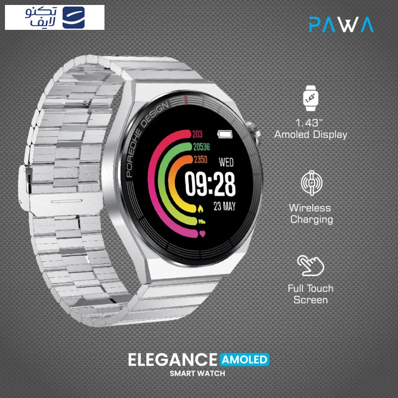ساعت هوشمند پاوا مدل Elegance شمارنده ضربان قلب، گام شمار، نمایش اعلان، بند فلزی  ساعت هوشمند پاوا مدل Elegance شمارنده ضربان قلب، گام شمار، نمایش اعلان، بند فلزی