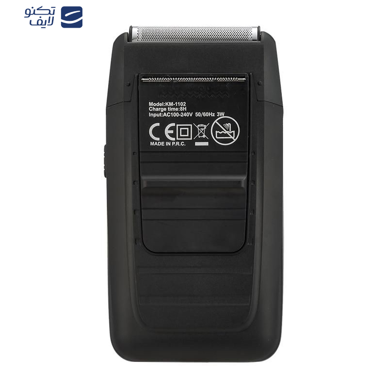 ماشین اصلاح موی سر و صورت شارژی کیمی مدل KM-1102، اصلاح به صورت برش مستقیم، استفاده به صورت خشک و مرطوب، طراحی ارگونومیک، منبع انرژی با باتری قابل شارژ، تکنولوژی اصلاح به صورت صفر زن و خط زن