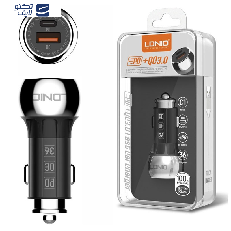 شارژر فندکی الدینیو مدل C1 به همراه کابل تبدیل USB-C شارژر فندکی الدینیو مدل C1 به همراه کابل تبدیل USB-C