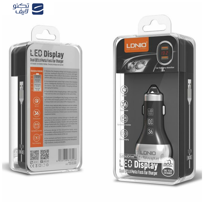 شارژر فندکی الدینیو مدل C2 به همراه کابل تبدیل USB-C شارژر فندکی الدینیو مدل C2 به همراه کابل تبدیل USB-C