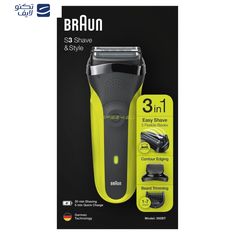 ماشین اصلاح موی صورت براون شارژی مدل S3 300BT ماشین اصلاح موی صورت براون شارژی مدل S3 300BT