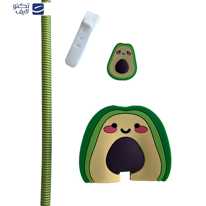 محافظ کابل طرح پیکسی خرس مدل آواکادو به همراه محافظ شارژر دیواری مجموعه 4 عددی