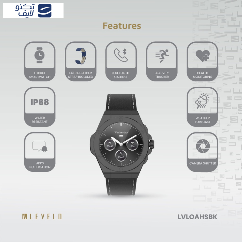 ساعت هوشمند 44 میلی متری لولو مدل Oak Automatique Hybrid بند چرم