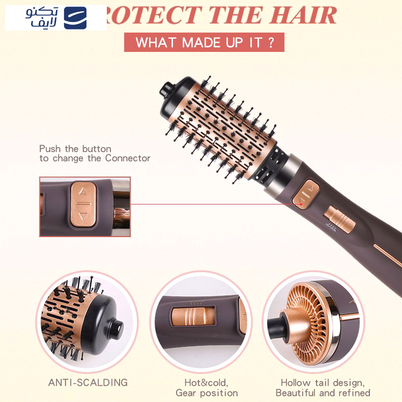 سشوار برسدار چرخشی حرفهای انزو مدل EN-743، موتور DC با توان مصرفی 1500 وات، دارای قابلیت تعویض سری، باد سرد، با حالت صافکننده و حجمدهنده، وزن 700 گرم، تنظیم حرارت 2 حالته و کنترل سرعت 2 حالته، به همراه 2 سری برسدار سشوار برسدار چرخشی حرفهای انزو مدل EN-743، موتور DC با توان مصرفی 1500 وات، دارای قابلیت تعویض سری، باد سرد، با حالت صافکننده و حجمدهنده، وزن 700 گرم، تنظیم حرارت 2 حالته و کنترل سرعت 2 حالته، به همراه 2 سری برسدار