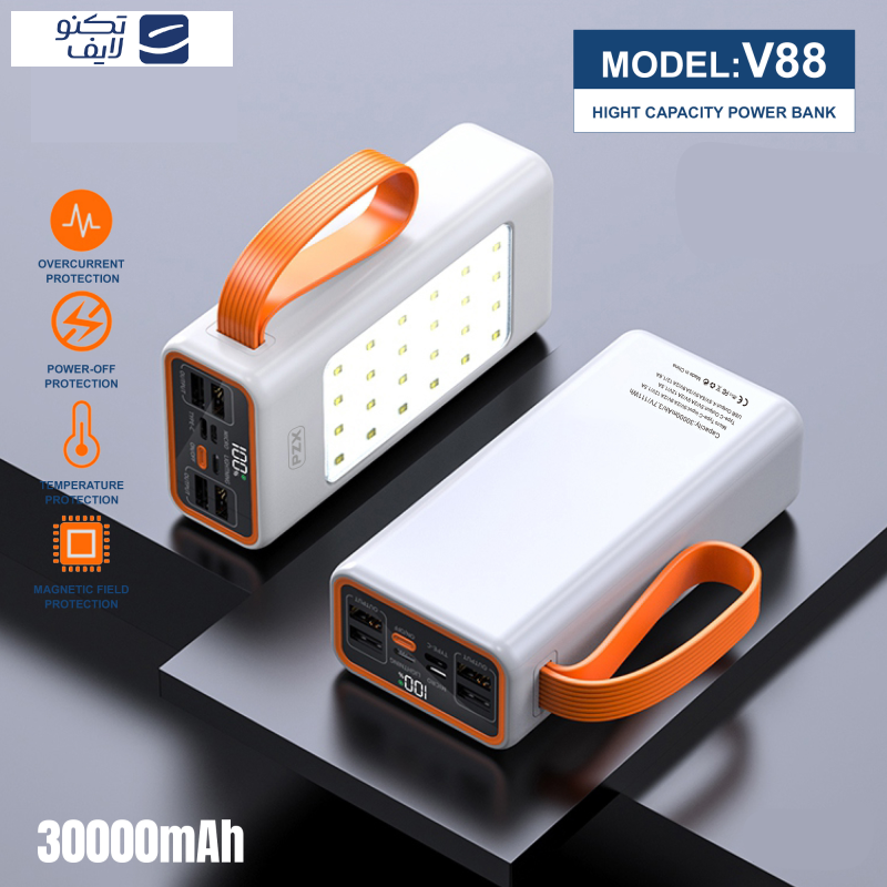 پاوربانک پی زد ایکس مدل V88 Fast Charge 22.5W ظرفیت 30000 میلی آمپر ساعت پاوربانک پی زد ایکس مدل V88 Fast Charge 22.5W ظرفیت 30000 میلی آمپر ساعت