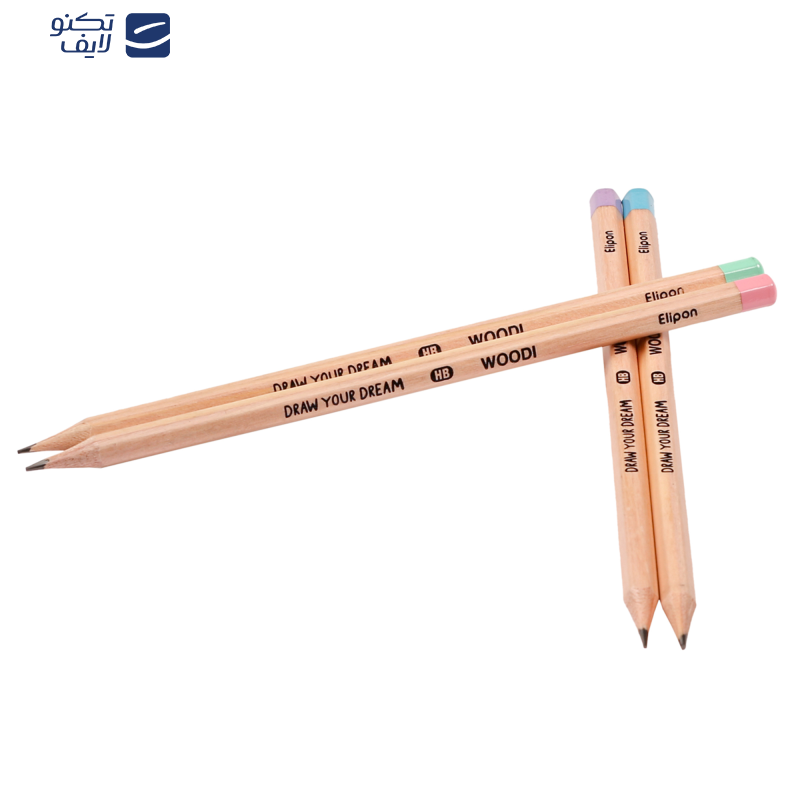مداد مشکی الیپون چوبی شش گوش کد 8110202 بسته 4 عددی