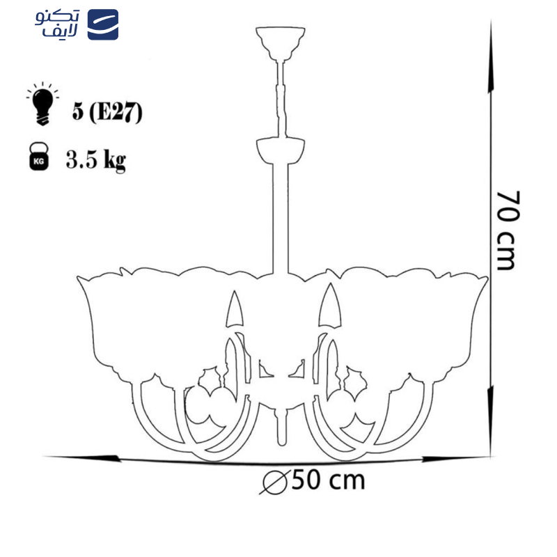 لوستر 5 شعله چشمه نور کد A856/5-CO لوستر 5 شعله چشمه نور کد A856/5-CO