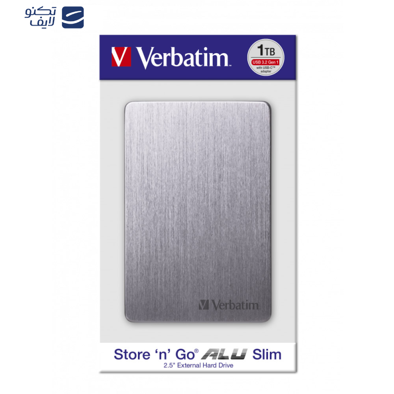 هارد اکسترنال ورباتیم مدل Store n Go ALU Slim ظرفیت یک ترابایت دارای رابط USB Type-A 3.2