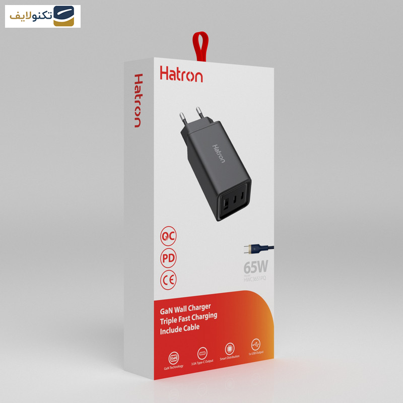 شارژر دیواری 65 وات هترون مدل  HWC 3651 PQ GaN شارژر دیواری 65 وات هترون مدل  HWC 3651 PQ GaN