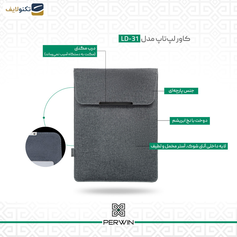 کاور لپ تاپ پِروین مدل LD-31 مناسب برای مک بوک 16 اینچی به همراه کیف لوازم جانبی