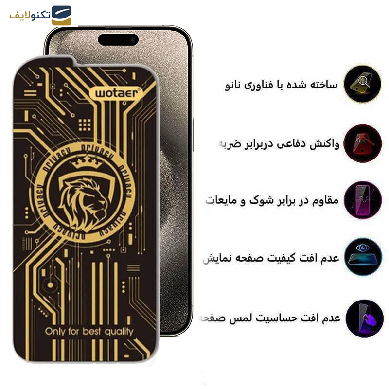 محافظ صفحه نمایش حریم شخصی اپیکوی مدل Wotaer Privacy مناسب برای گوشی موبایل اپل  iPhone 15 Pro Max محافظ صفحه نمایش حریم شخصی اپیکوی مدل Wotaer Privacy مناسب برای گوشی موبایل اپل  iPhone 15 Pro Max
