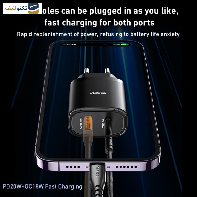 شارژر دیواری 20 وات یسیدو مدل YC50 به همراه کابل usb-c شارژر دیواری 20 وات یسیدو مدل YC50 به همراه کابل usb-c