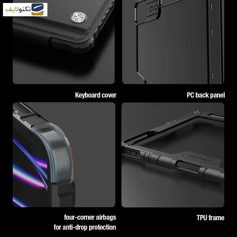 کیف کلاسوری کیبورد دار نیلکین مدل Bumper Go Keyboard مناسب برای تبلت اپل iPad Pro 13 2024   کیف کلاسوری کیبورد دار نیلکین مدل Bumper Go Keyboard مناسب برای تبلت اپل iPad Pro 13 2024