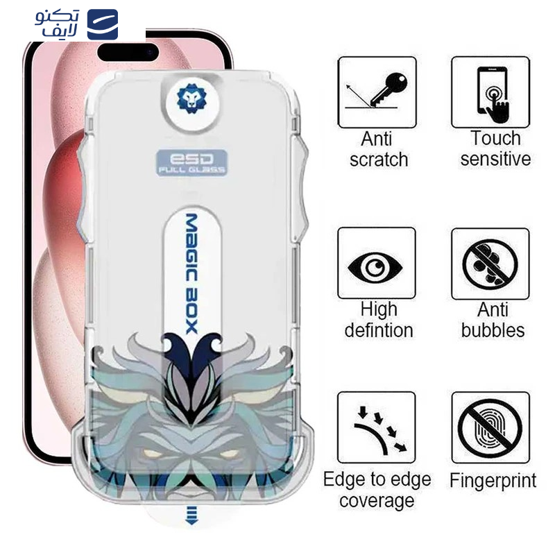 محافظ صفحه نمایش اپیکوی مدل Lion ESD Easy Install مناسب برای گوشی موبایل اپل iPhone 16 / iPhone 15 به همراه کیت نصب محافظ صفحه نمایش اپیکوی مدل Lion ESD Easy Install مناسب برای گوشی موبایل اپل iPhone 16 / iPhone 15 به همراه کیت نصب