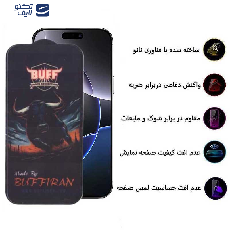 محافظ صفحه نمایش بوف مدل BullRun Buffer مناسب برای گوشی موبایل اپل iPhone 16 Pro Max محافظ صفحه نمایش بوف مدل BullRun Buffer مناسب برای گوشی موبایل اپل iPhone 16 Pro Max