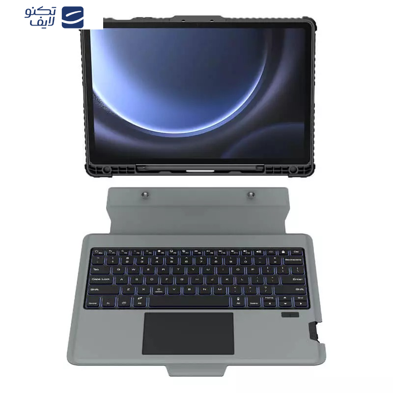 کیف کلاسوری کیبورددار نیلکین مدل Bumper Combo Backlit Keyboard مناسب برای تبلت سامسونگ Galaxy S9 Fe Plus کیف کلاسوری کیبورددار نیلکین مدل Bumper Combo Backlit Keyboard مناسب برای تبلت سامسونگ Galaxy S9 Fe Plus