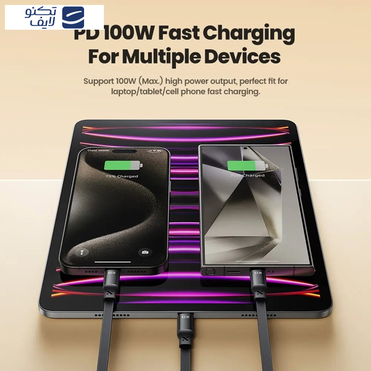 کابل USB-C توکی مدل 100W TQ-X94C2 طول 1 متر کابل USB-C توکی مدل 100W TQ-X94C2 طول 1 متر