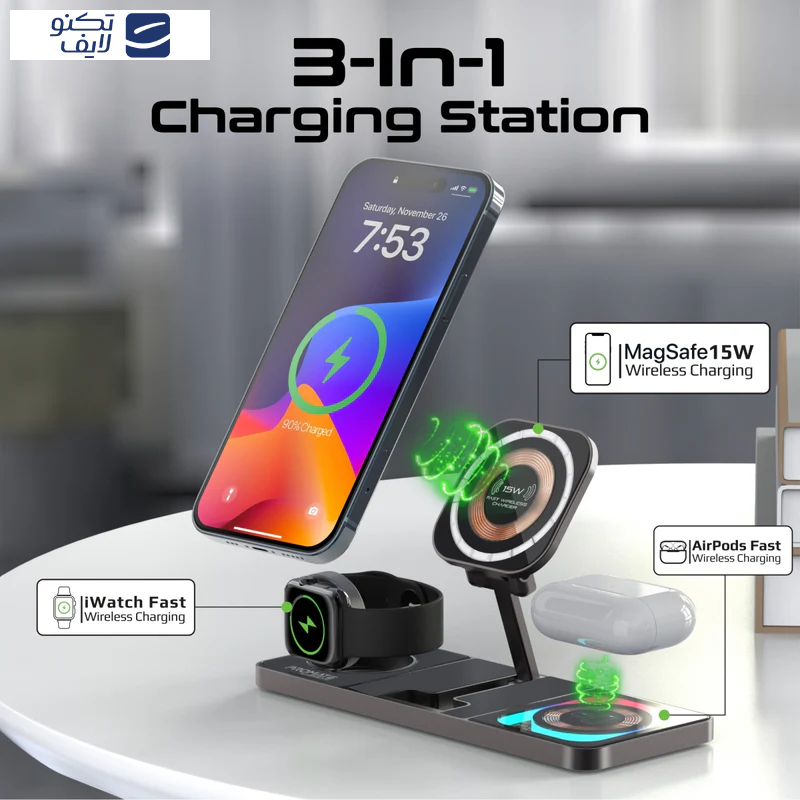 شارژر بی سیم پرومیت مدل AURASLATE-TRIO شارژر بی سیم پرومیت مدل AURASLATE-TRIO