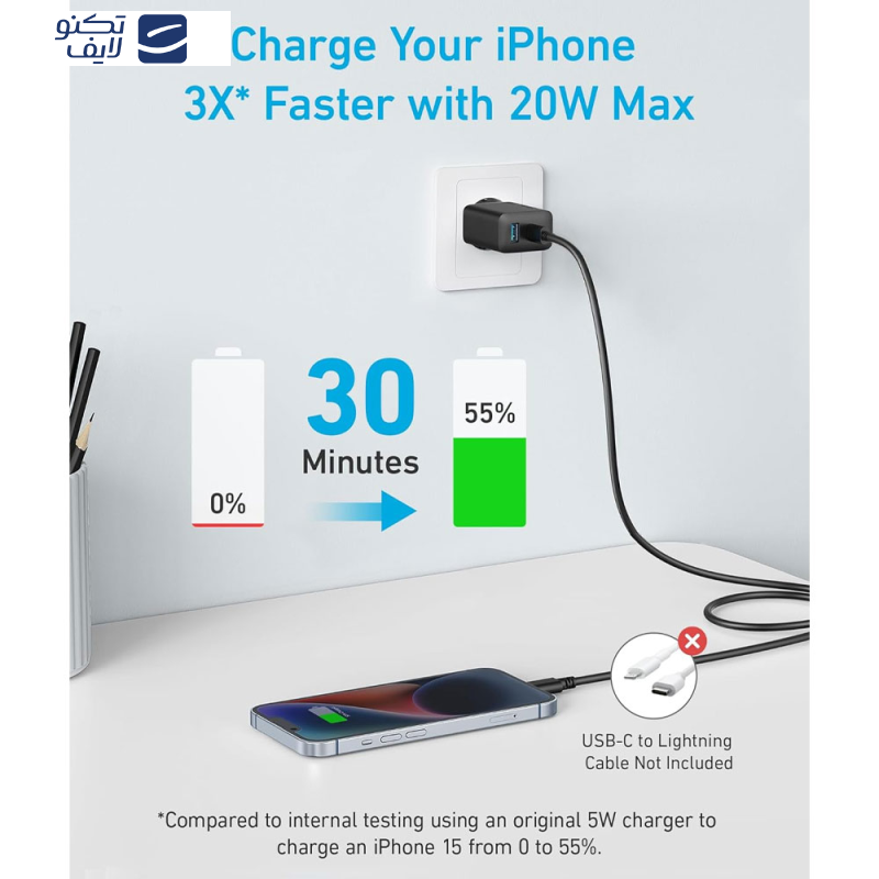 شارژر دیواری 20 وات انکر مدل B2348 به همراه کابل USB-C به طول 1.5 متر	 شارژر دیواری 20 وات انکر مدل B2348 به همراه کابل USB-C به طول 1.5 متر