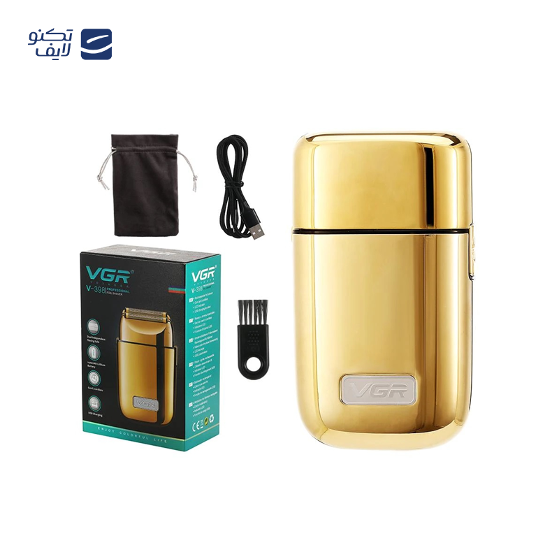 ماشین اصلاح موی صورت وی جی ار مدل V 398، اصلاح به صورت صفر زن، منبع انرژی باتری، تکنولوژی اصلاح به صورت فویلی، مدت زمان شارژ 120 دقیقه و مدت زمان استفاده پس از شارژ 120 دقیقه، به همراه کیف نگهداری، برس تمیزکننده، قابل استفاده به صورت با سیم و بی سیم