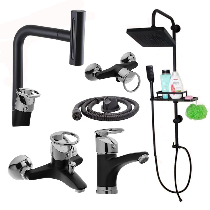 ست شیرآلات توفیق مدل آبشاری النگویی چهارحالته مجموعه 6 عددی