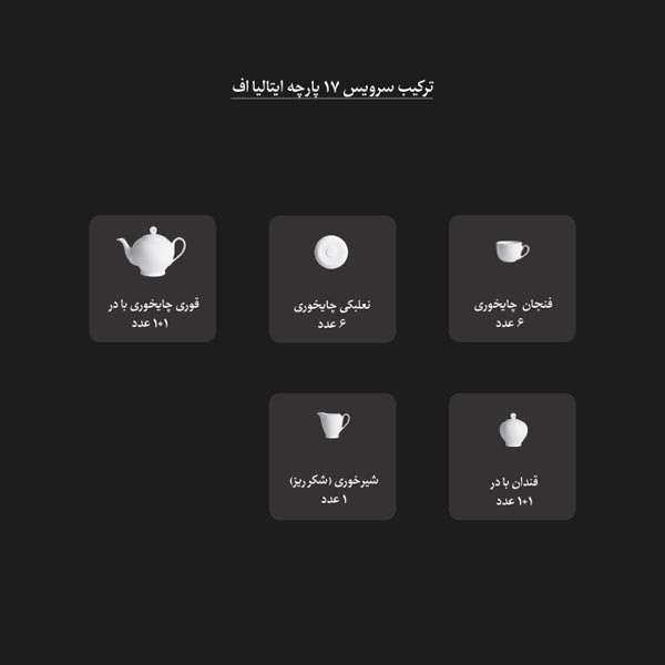 سرویس چای خوری 17 پارچه چینی زرین ایران سری ایتالیا اف مدل فلورانس درجه سه