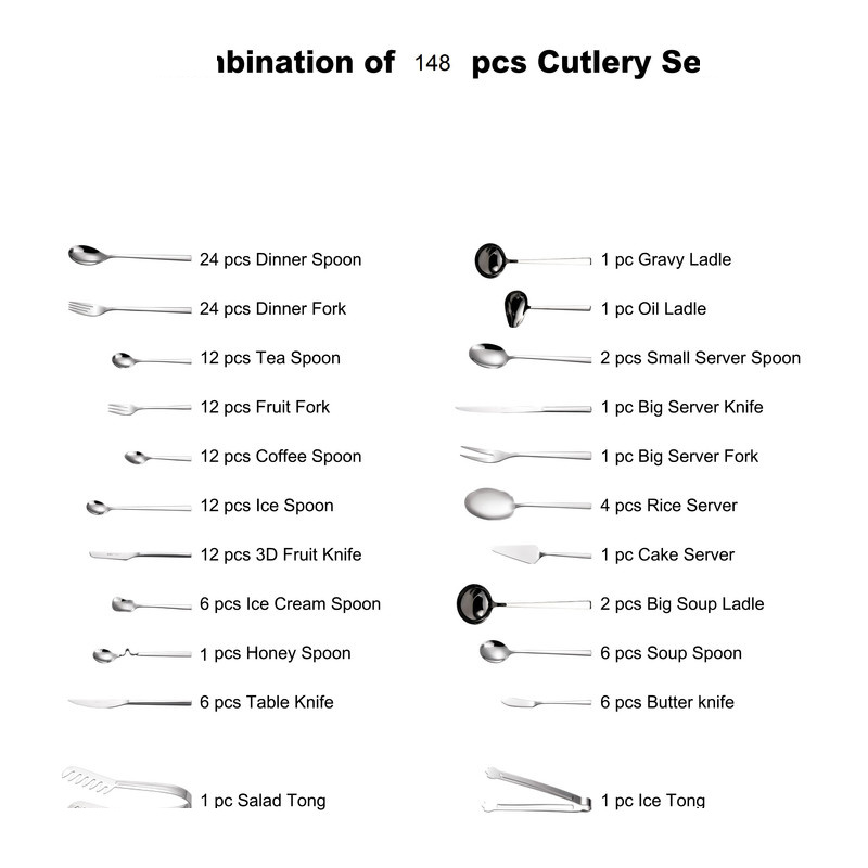 سرویس قاشق و چنگال 148 پارچه جی فی نی مدل A-010 لاکچری سرویس قاشق و چنگال 148 پارچه جی فی نی مدل A-010 لاکچری