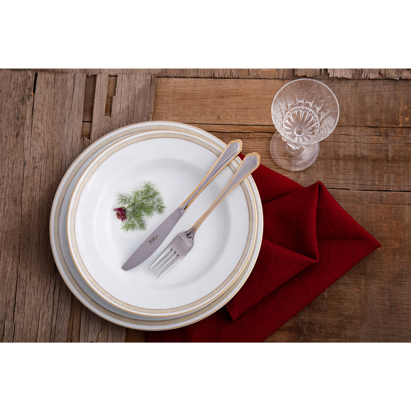 کارد و چنگال میوه خوری ناب استیل مدل ونیز دورطلایی بسته 12 عددی کارد و چنگال میوه خوری ناب استیل مدل ونیز دورطلایی بسته 12 عددی