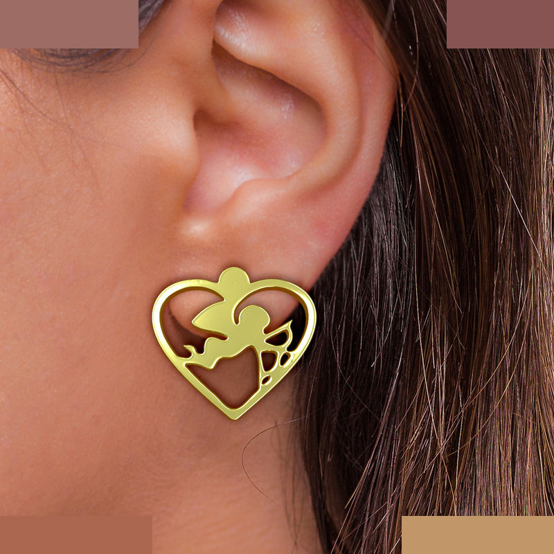 گوشواره طلا 18 عیار زنانه مدوپد مدل قلب و فرشته کد GA1-11063 گوشواره طلا 18 عیار زنانه مدوپد مدل قلب و فرشته کد GA1-11063