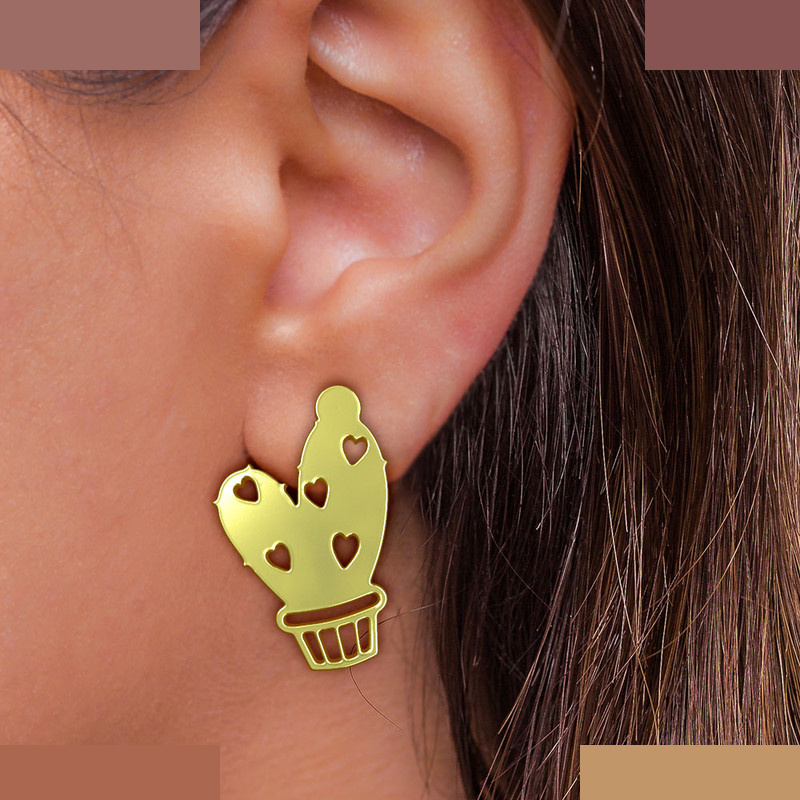 گوشواره طلا 18 عیار زنانه مدوپد مدل کاکتوس قلبی کد GA1-11796