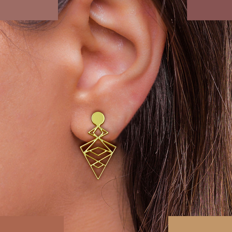 گوشواره طلا 18 عیار زنانه مدوپد مدل هندسی کد GA1-14433