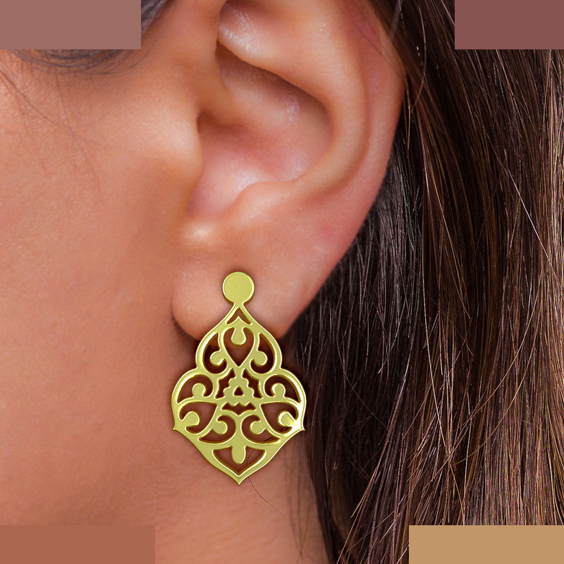 گوشواره طلا 18 عیار زنانه مدوپد مدل اسلیمی کد GA1-15336