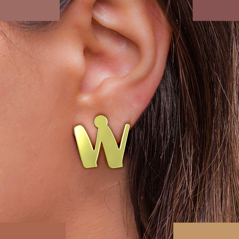 گوشواره طلا 18 عیار زنانه مدوپد مدل حرف W کد GA1-16654