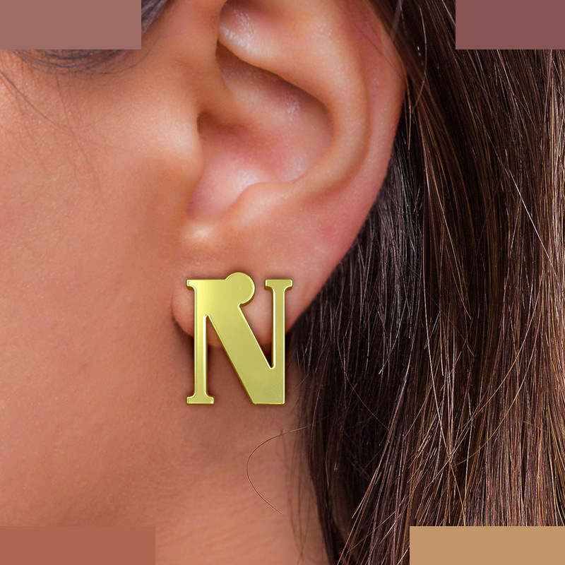 گوشواره طلا 18 عیار زنانه مدوپد مدل حرف N کد GA1-17160