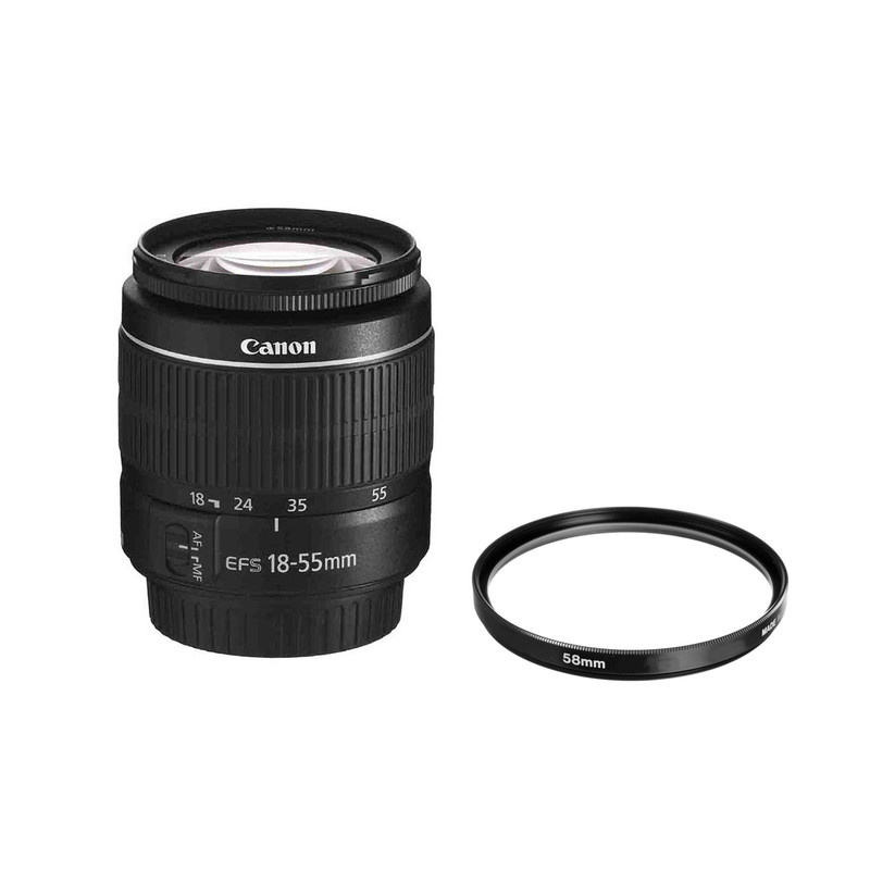 لنز دوربین کانن مدل لنز کانن EF-S 18-55mm f/3.5-5.6 III به همراه فیلتر یو وی 58 کانن و درب 58 کانن لنز دوربین کانن مدل لنز کانن EF-S 18-55mm f/3.5-5.6 III به همراه فیلتر یو وی 58 کانن و درب 58 کانن