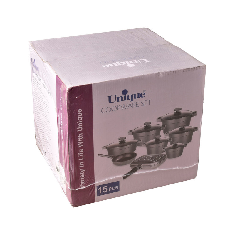 سرویس قابلمه و تابه گرانیتی 15 پارچه یونیک مدل 8529 سرویس قابلمه و تابه گرانیتی 15 پارچه یونیک مدل 8529