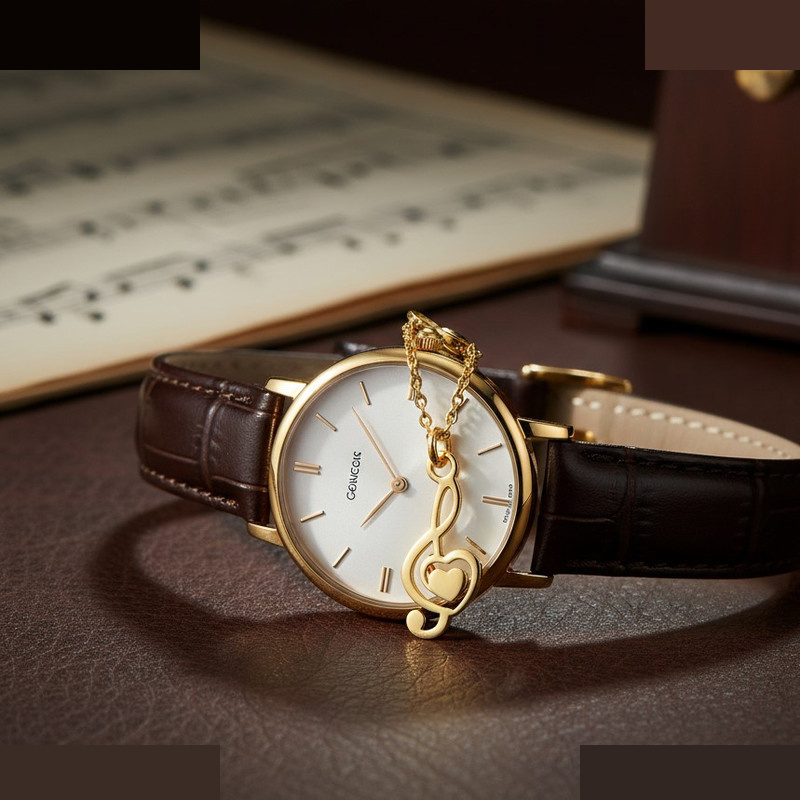 آویز ساعت طلا 18 عیار زنانه گالری قو طلایی مدل نت و قلب آویز ساعت طلا 18 عیار زنانه گالری قو طلایی مدل نت و قلب