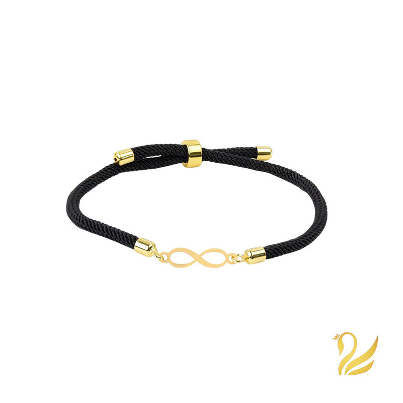 دستبند طلا 18 عیار زنانه با بند نخی گالری قو طلایی مدل بی نهایت