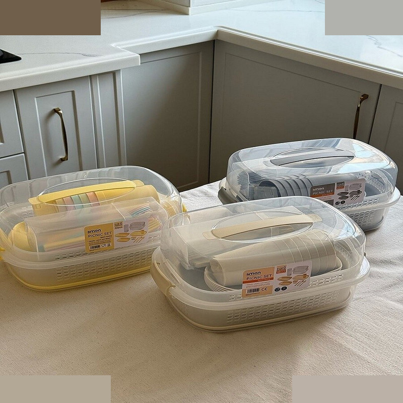 سبد پیک نیک 42 پارچه لیمون مدل پاستیلی کد 2438 سبد پیک نیک 42 پارچه لیمون مدل پاستیلی کد 2438