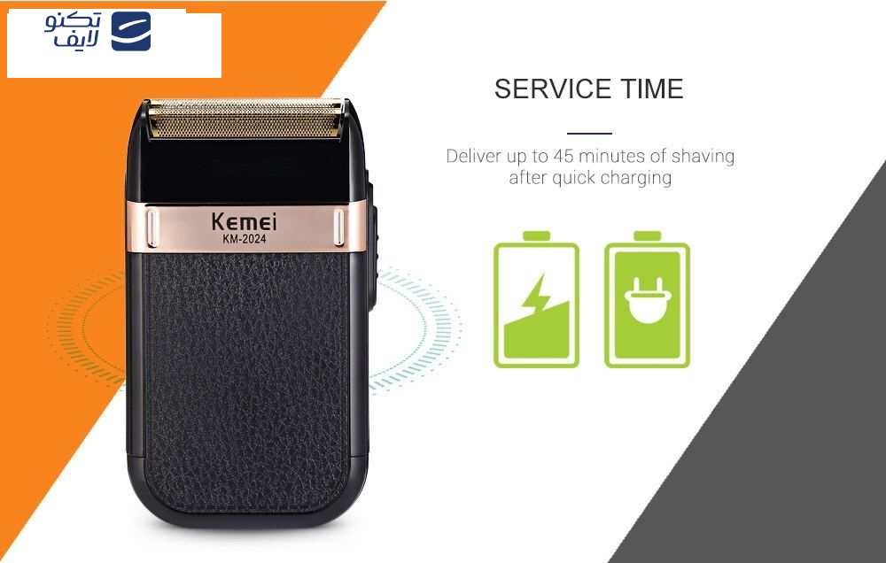 اشین اصلاح موی صورت کیمی مدل KM-2024، استفاده به صورت خشک و مرطوب، منبع انرژی باتری، تکنولوژی اصلاح به صورت برش مستقیم، مدت زمان استفاده پس از شارژ 45 دقیقه، به همراه کیف نگهداری، روغن، ضد آب، جنس تیغه استیل ضد زنگ اشین اصلاح موی صورت کیمی مدل KM-2024، استفاده به صورت خشک و مرطوب، منبع انرژی باتری، تکنولوژی اصلاح به صورت برش مستقیم، مدت زمان استفاده پس از شارژ 45 دقیقه، به همراه کیف نگهداری، روغن، ضد آب، جنس تیغه استیل ضد زنگ