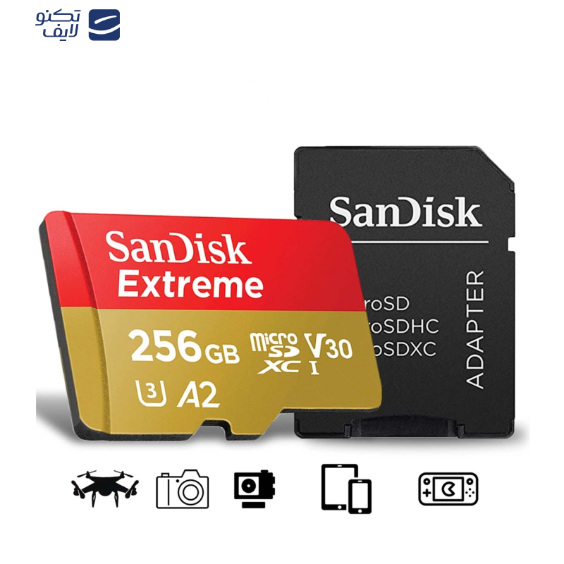 کارت حافظه microSDXC  سن دیسک مدل Extreme کلاس A2 استاندارد UHS-I U3 سرعت 190MBps ظرفیت 256 گیگابایت کارت حافظه microSDXC  سن دیسک مدل Extreme کلاس A2 استاندارد UHS-I U3 سرعت 190MBps ظرفیت 256 گیگابایت