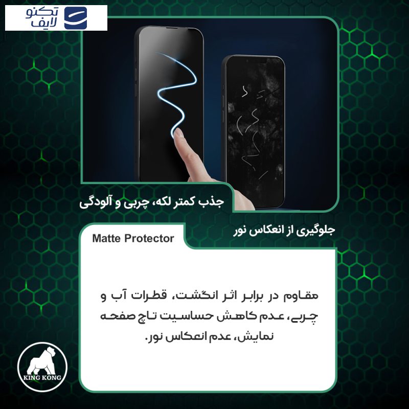 محافظ صفحه نمایش مات کینگ کونگ مدل Tough مناسب برای گوشی موبایل ناتینگ CMF Phone 1 محافظ صفحه نمایش مات کینگ کونگ مدل Tough مناسب برای گوشی موبایل ناتینگ CMF Phone 1