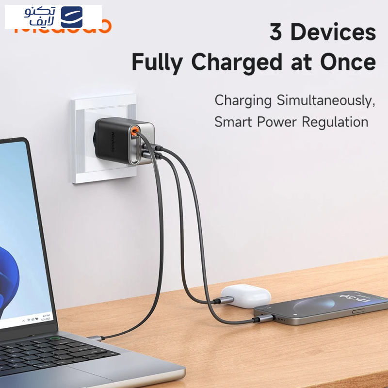 شارژر دیواری 67 وات مک دودو مدل CH-4100 به همراه کابل متصل به بدنه USB-C شارژر دیواری 67 وات مک دودو مدل CH-4100 به همراه کابل متصل به بدنه USB-C