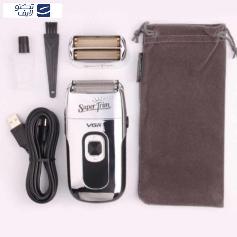 ماشین اصلاح موی صورت وی جی ار مدل V_332، اصلاح به صورت فویلی، صفر زن، منبع انرژی باتری قابل شارژ، تکنولوژی اصلاح به صورت برش چرخشی، به همراه برس تمیزکننده، جنس تیغه از استیل ضد زنگ ماشین اصلاح موی صورت وی جی ار مدل V_332، اصلاح به صورت فویلی، صفر زن، منبع انرژی باتری قابل شارژ، تکنولوژی اصلاح به صورت برش چرخشی، به همراه برس تمیزکننده، جنس تیغه از استیل ضد زنگ