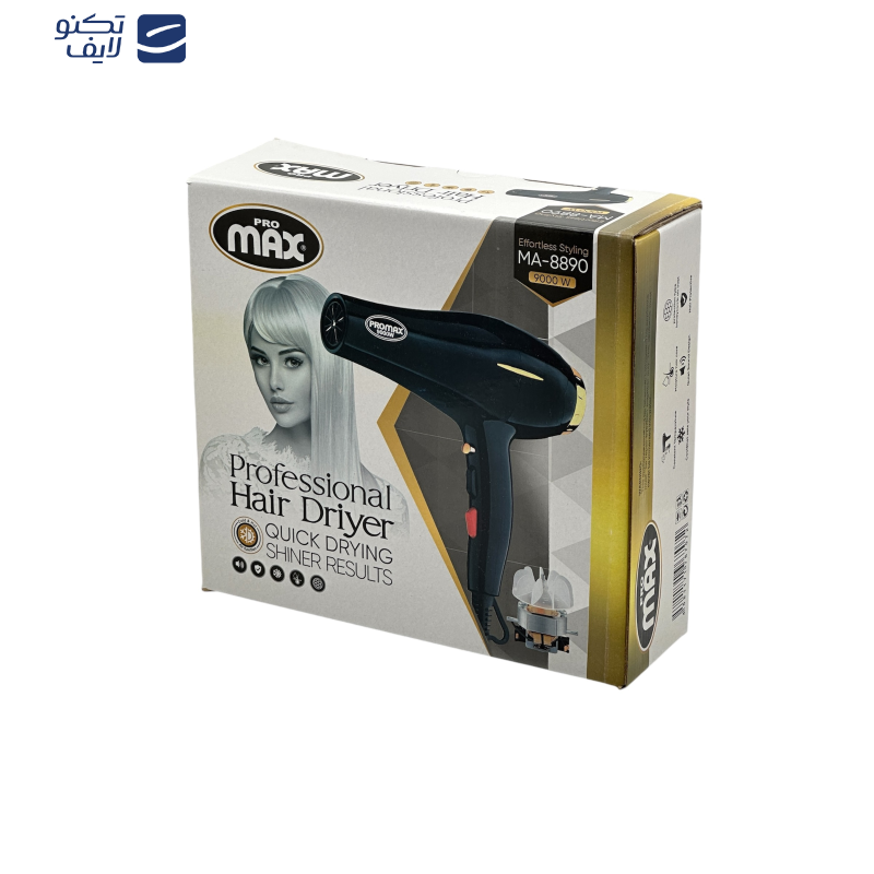 سشوار حرفهای پرومکس مدل MA-8890، موتور AC با توان مصرفی 9000 وات، دارای قابلیت تعویض سری، عملکرد توربو، دارای متمرکزکننده، با حالت صافکننده، وزن 650 گرم، تنظیم حرارت 2 حالته و کنترل سرعت 2 حالته، به همراه متمرکزکننده باریک سشوار حرفهای پرومکس مدل MA-8890، موتور AC با توان مصرفی 9000 وات، دارای قابلیت تعویض سری، عملکرد توربو، دارای متمرکزکننده، با حالت صافکننده، وزن 650 گرم، تنظیم حرارت 2 حالته و کنترل سرعت 2 حالته، به همراه متمرکزکننده باریک