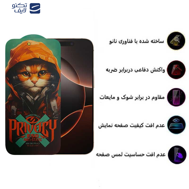 محافظ صفحه نمایش حریم شخصی اپیکوی مدل Privacy Hoodie Cat مناسب برای گوشی موبایل اپل iPhone 16 Pro  محافظ صفحه نمایش حریم شخصی اپیکوی مدل Privacy Hoodie Cat مناسب برای گوشی موبایل اپل iPhone 16 Pro