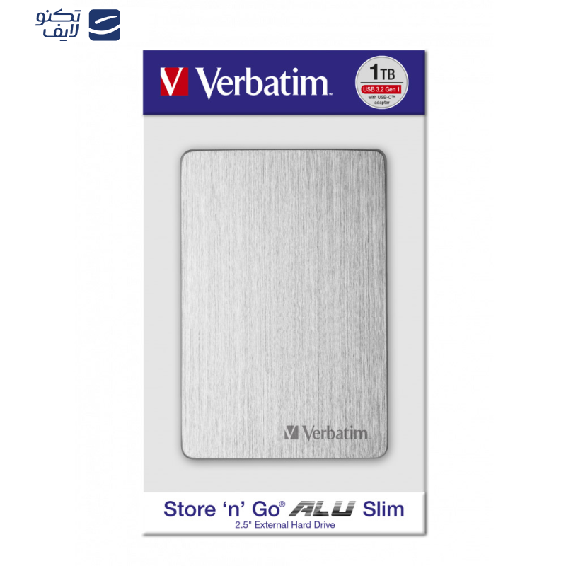 هارد اکسترنال ورباتیم مدل Store n Go ALU Slim ظرفیت یک ترابایت دارای رابط USB Type-A 3.2