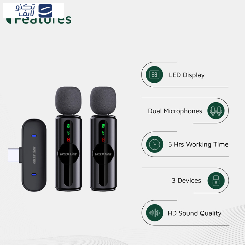 ست میکروفن بی سیم گرین لاین مدل GM-76X با درگاه اتصال USB-C/لایتنینگ/USB-A ست میکروفن بی سیم گرین لاین مدل GM-76X با درگاه اتصال USB-C/لایتنینگ/USB-A