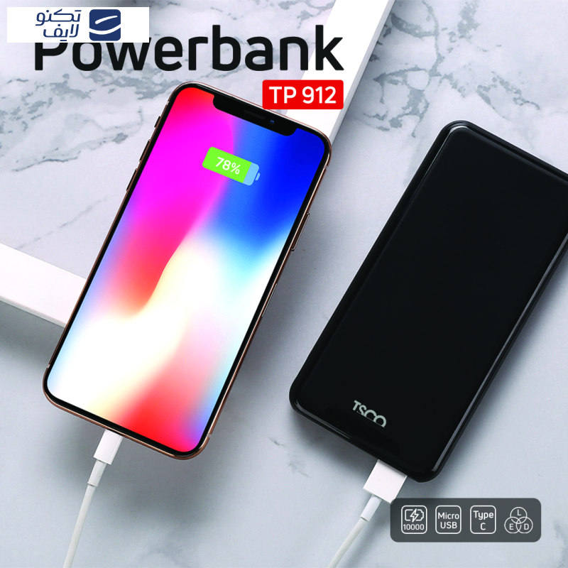 پاوربانک تسکو مدل TP 912 ظرفیت 10000 میلی آمپر ساعت
