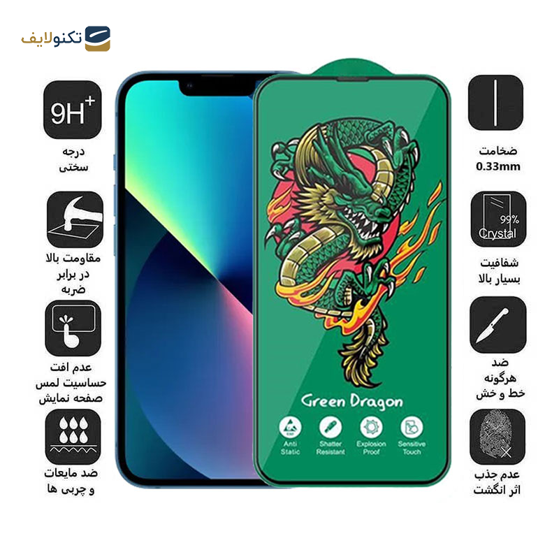 محافظ صفحه نمایش اپیکوی مدل Green Dragon ExplosionProof مناسب برای گوشی موبایل اپل iPhone 13 / 13 Pro/ 14 محافظ صفحه نمایش اپیکوی مدل Green Dragon ExplosionProof مناسب برای گوشی موبایل اپل iPhone 13 / 13 Pro/ 14